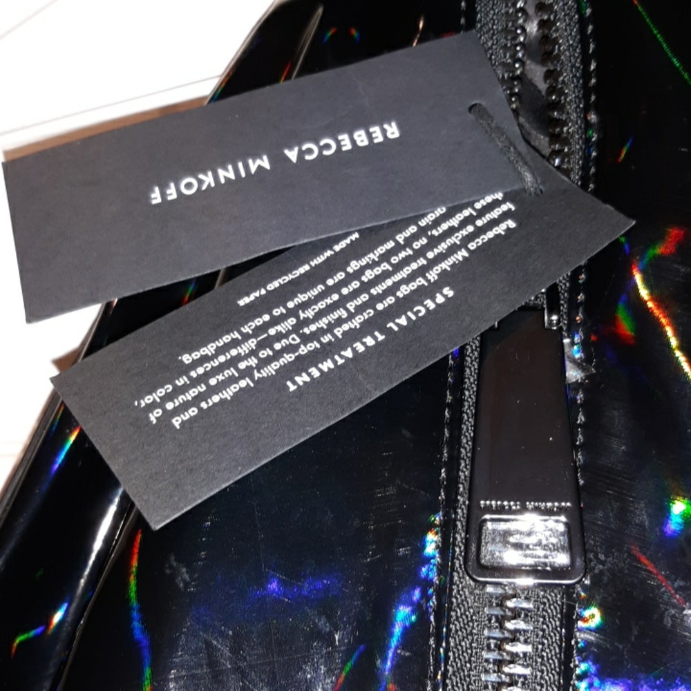 Rebecca Minkoff "Julian" Holographic Black/Black Nylon Medium Zip Backpack - Picture 8 of 17